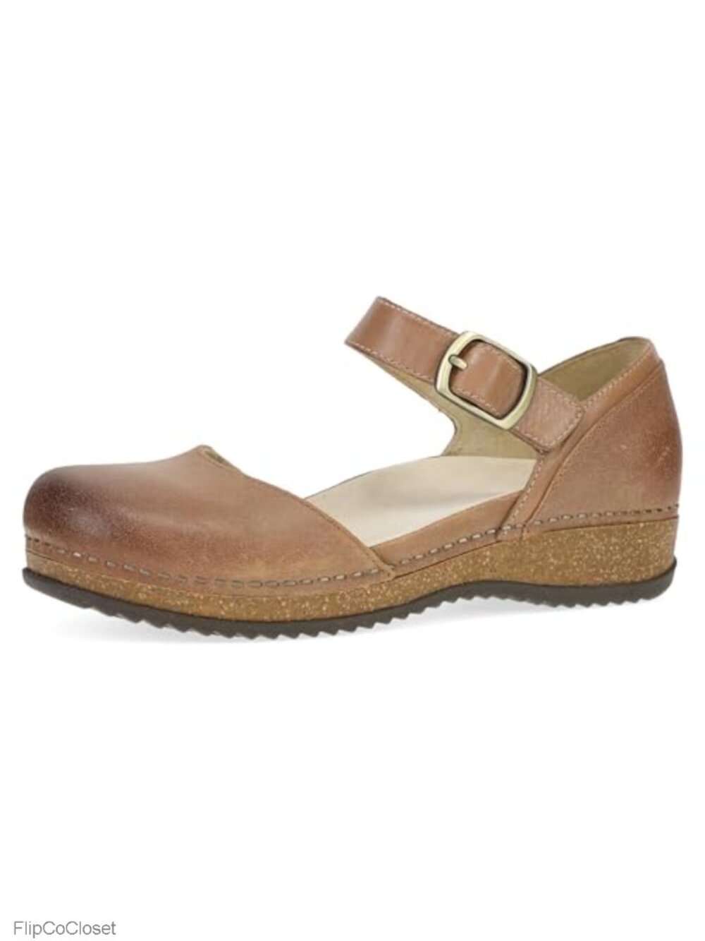 Mary Jane Leather Clog with Hook & Loop Strap Cork EVA Comfort Shoe